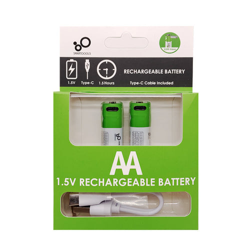 4 Pack Type-C Rechargeable AA Lithium-Ion Batteries 2600mWh Type-C Charger Cable